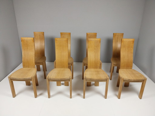 8 x Vintage Oak Dining Chairs by Van Den Berghe Pauvers
