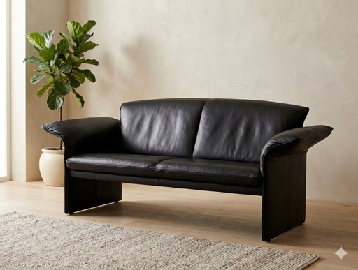 JORI leather suite - sofa + 2 armchairs - genuine leather black, design classic