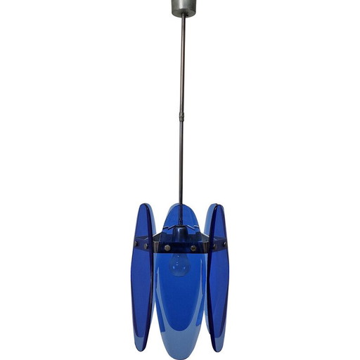 Vintage blauw glazen hanglamp van Veca, Italië 1970