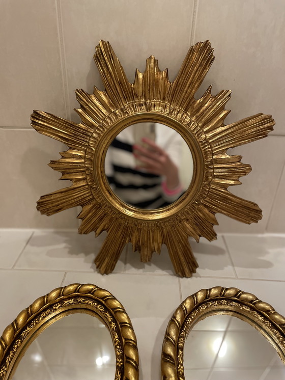 Image 1 of Frame / Mirror Sun Ø 42,5 And Oval 24x18 Cm In Gold / Art / Decoration / Ornaments