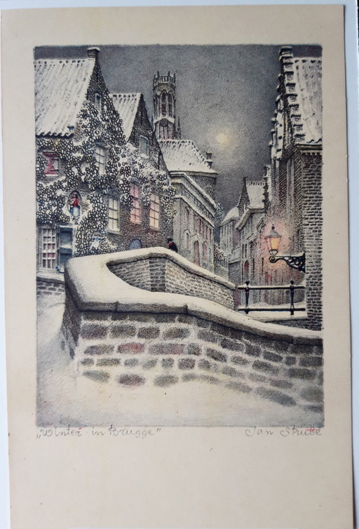 Jan Strube - Litografía "Invierno en Brujas"