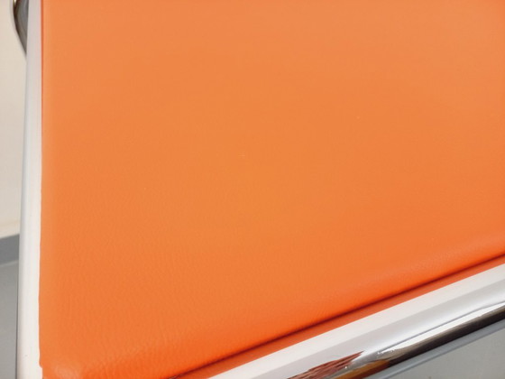 Image 1 of Vintage desk in orange imitation leather and chrome from the 1970s
