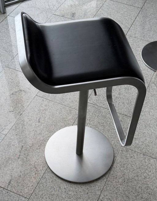 La Palma Barhocker aus Edelstahl mit schwarzem Lederbezug (4er-Set)