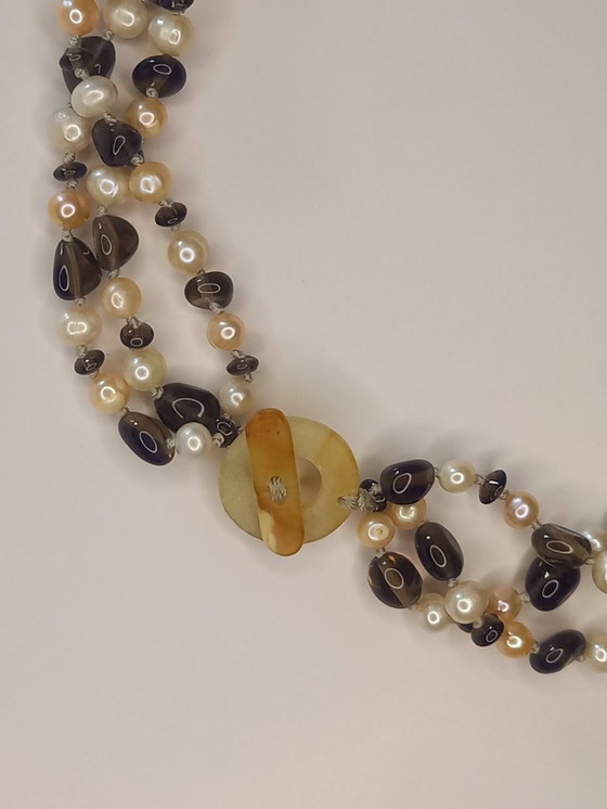 Image 1 of Artistic necklace made of natural stones and shell inlay – handmade decorative piece