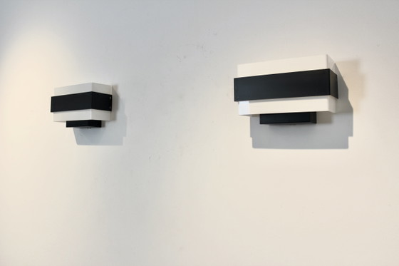 Stock of Louis Kalff Philips Wall Sconces in Black & White, Wall lights, Metal, Dutch Design Style (photo 3 of 12)