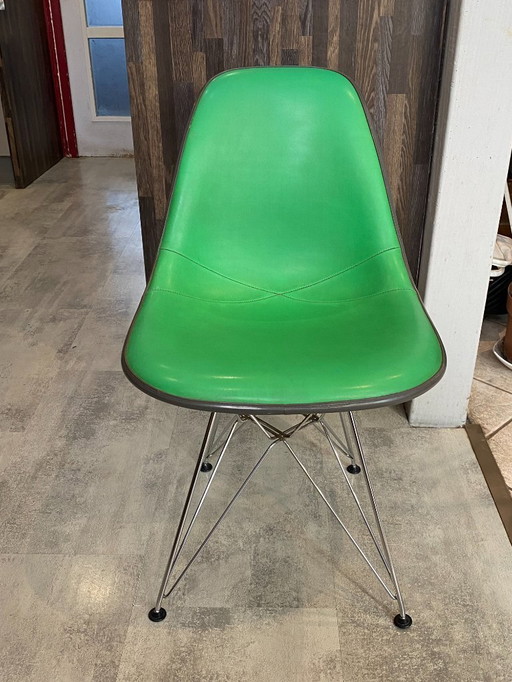 Chaise fibre de verre skai vinyl dsr eiffel vert greige eames herman miller vintage 50 60 70