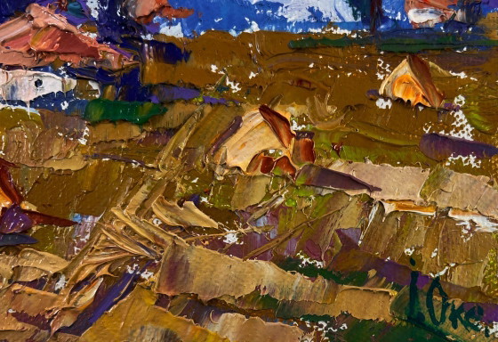 Image 1 of Original Oil Painting Summer Village Landscape A ray of sunshine in smile of nature