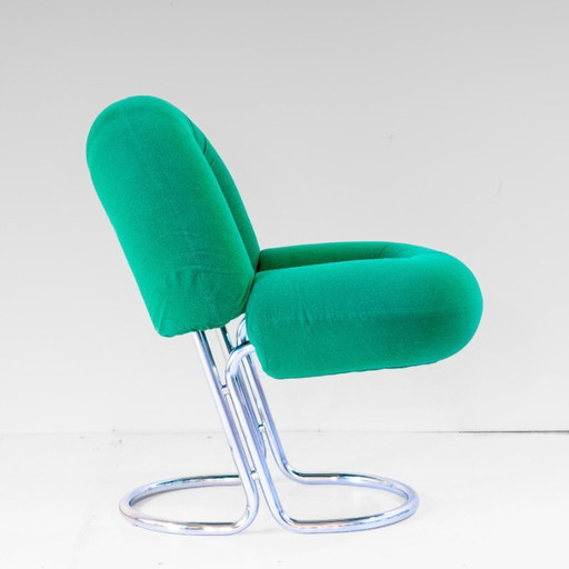 1x sedia da scrivania vintage italiana in stile spaziale di Renato Zevi, in velluto verde e cromata