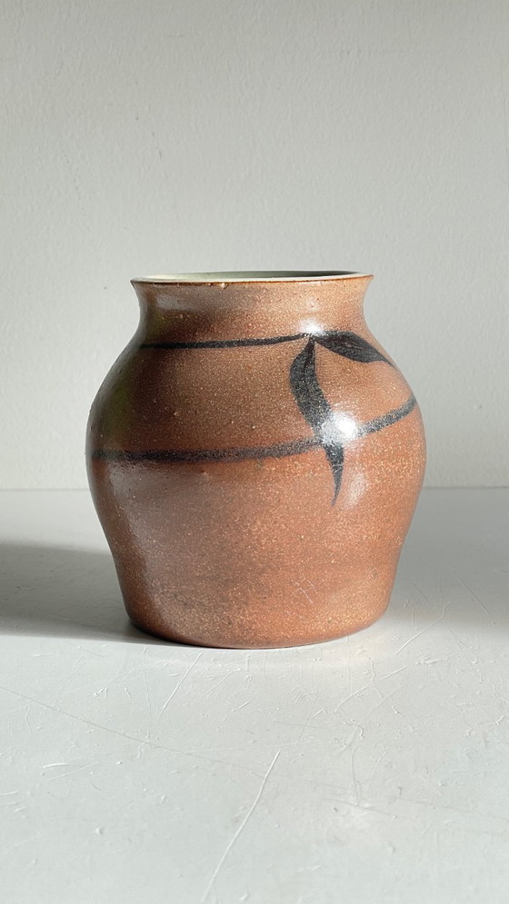 Image 1 of Vintage Signed Handcrafted Stoneware Vase