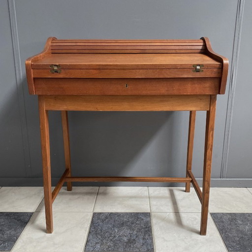 Bureau en teck à plateau enroulable, Danemark des années 1960