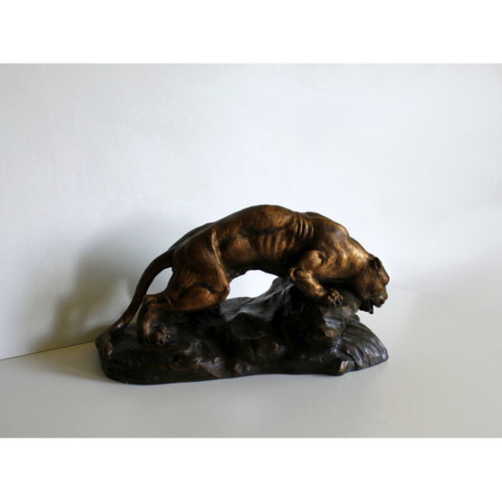 Image 1 of Sculpture of a lioness in terracotta by Armand Fagotto