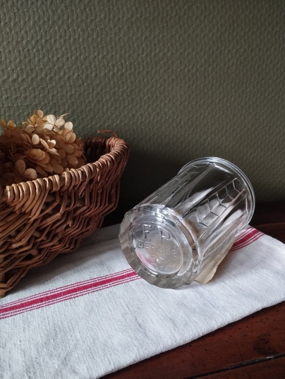 Image 1 of Félix Potin glass jam jar with paper label, 1950s