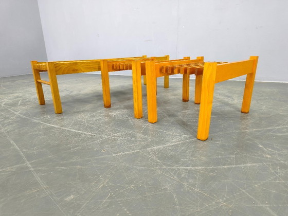 Image 1 of Set van 3 esdoornhouten plantenstandaards uit het midden van de 20e eeuw, Tsjechoslowakije, jaren 70.