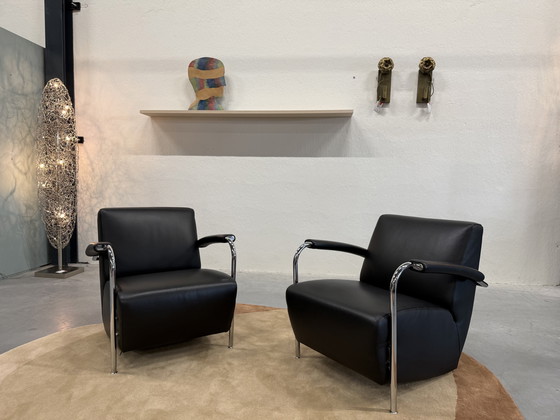 Image 1 of 2 poltrone Leolux Scylla in pelle nera