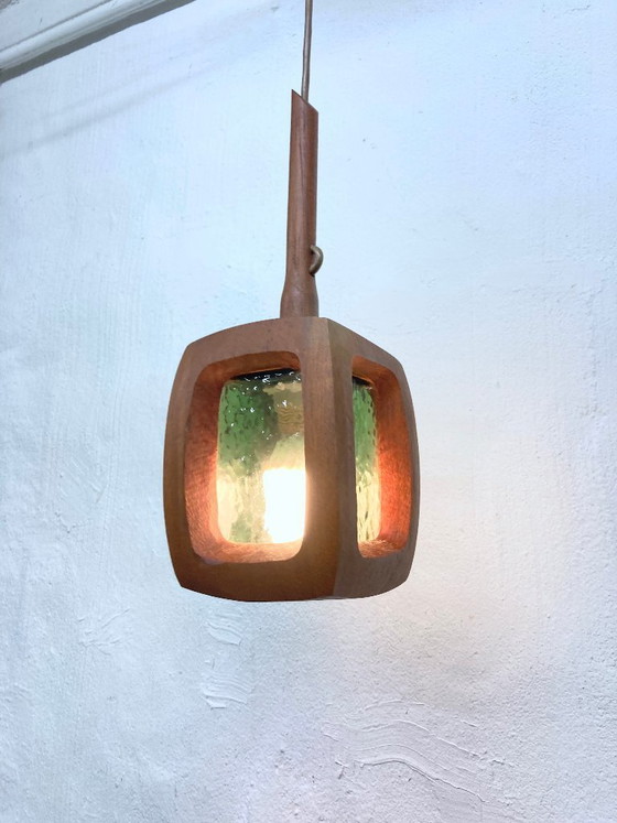 Image 1 of Small pendant lamp made of teak and glass by AB Stilarmatur, Tranås, Sweden, 1960s