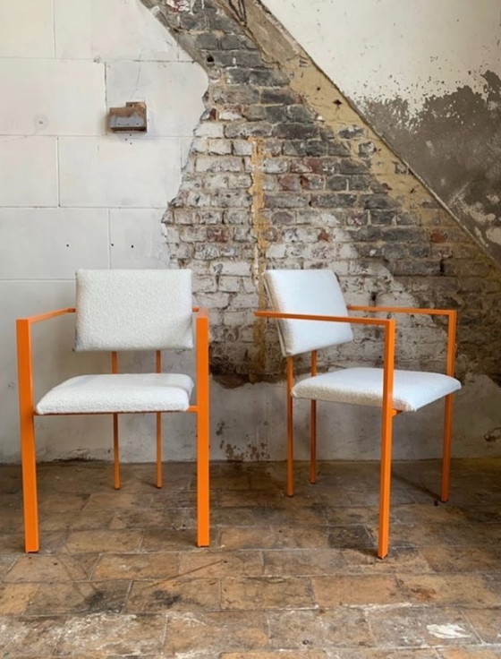 Image 1 of Paire de fauteuils postmodern orange et tissu laine bouclé