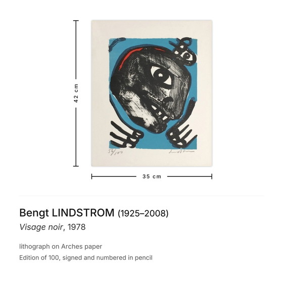 Image 1 of Bengt LINDSTROM Visage noir Lithographie signée 1978
