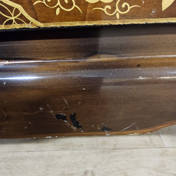 Image 1 of Vintage Chinese cabinet birds & flowers, red & gold (bohemian) Asian cabinet