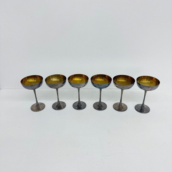 Image 1 of Set of 6 brass silver plated champagne coupes , 1970s Italy