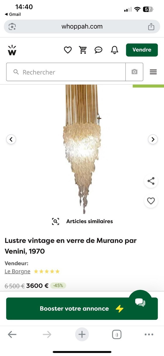 Image 1 of Venini suspension cascade en verre de murano , Italie 1970