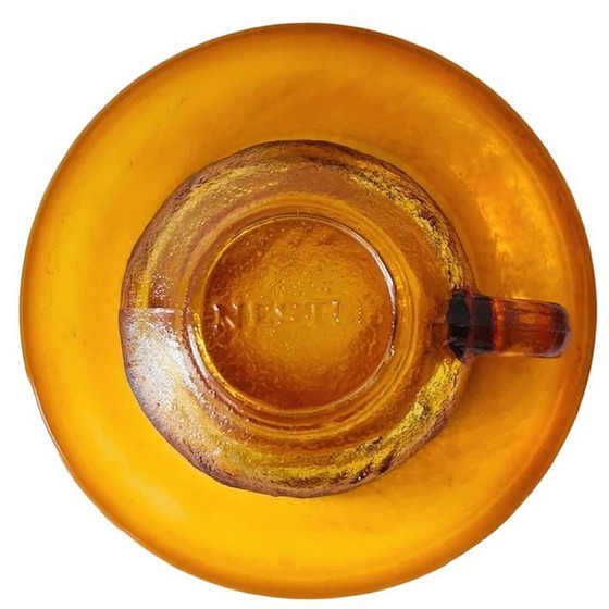 Image 1 of Set vintage Nestle kop en schotels amber glas 1960's