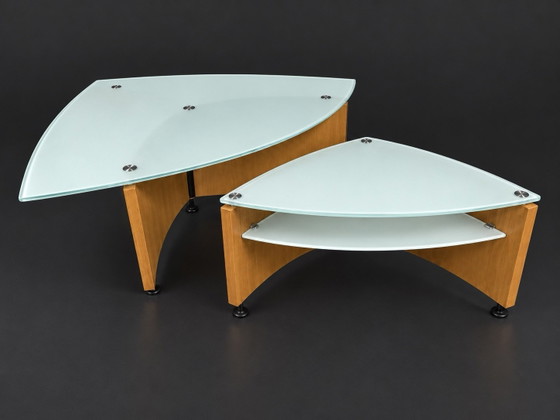 Set of a Leolux Coffee table with side table type JOEY, Glass, Wood, Brown (photo 3 of 5)