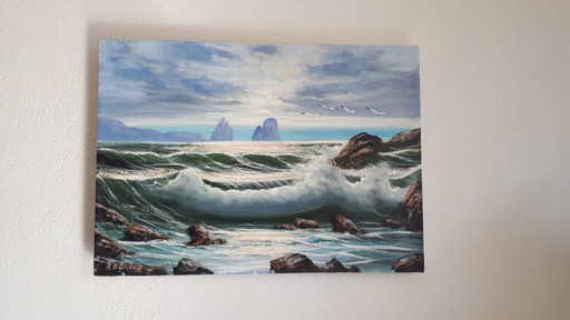 Bruno Di Giulio - Mareggiata al Tramonto - Artist's Painting – schilderijen tekeningen, Canvas (photo 2 of 10)