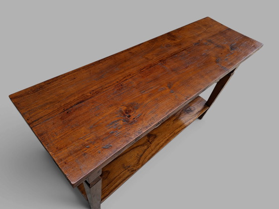 Classic Teak Sidetable, Wall Table, Console, Heavy Model, Dimensions: 140x45cm and 80cm high. – Wood, Brass (photo 4 of 5)
