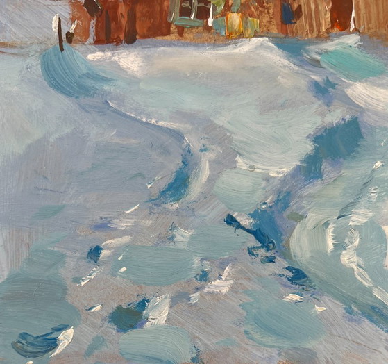 Image 1 of Original Oil Painting Winter Houses Landscape Winter comfort