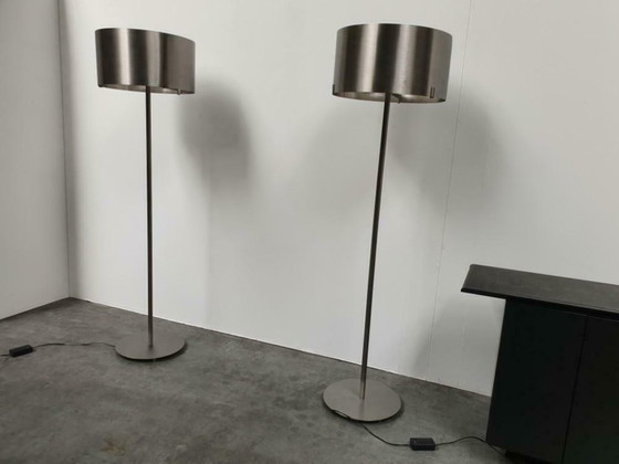 Image 1 of 2 grands lampadaires design en acier inoxydable avec variateur