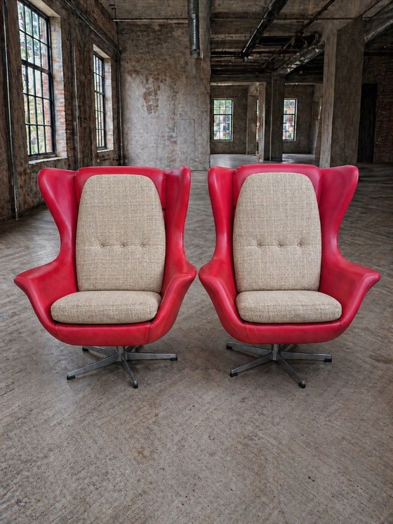 Image 1 of Pair of High-Back Swivel Lounge Chairs Scandinavian Modern Leather & Aluminum by UP Závody Rousínov 1960s Czechoslovakia