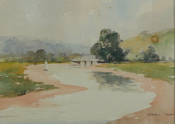 Image 1 of T. Ball, River Otter (Budleigh Salterton, Devon), 1924. Framed watercolor.