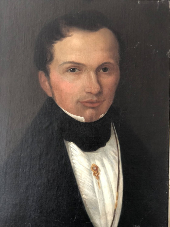 Image 1 of Portrait à l'huile ancien du XIXe siècle représentant un gentilhomme hollandais