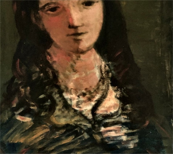 Image 1 of Portrait Woman with Hat Oil Painting signed French Expressionist Sylvain Vigny