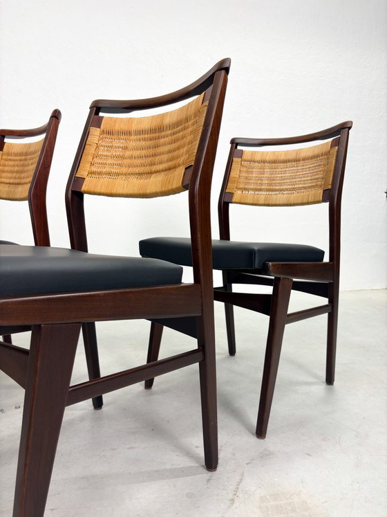 Image 1 of Mid-century Eetkamerstoelen met Rieten Rugleuning