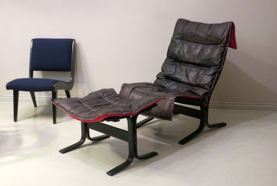 Image 1 of Westnofa Patinated Leather Lounge Chair with Footrest, Norway 1960s