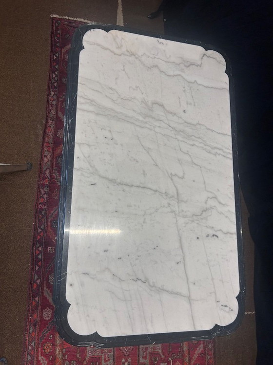 Image 1 of Black and white Hollywood marble table, Regency seventies