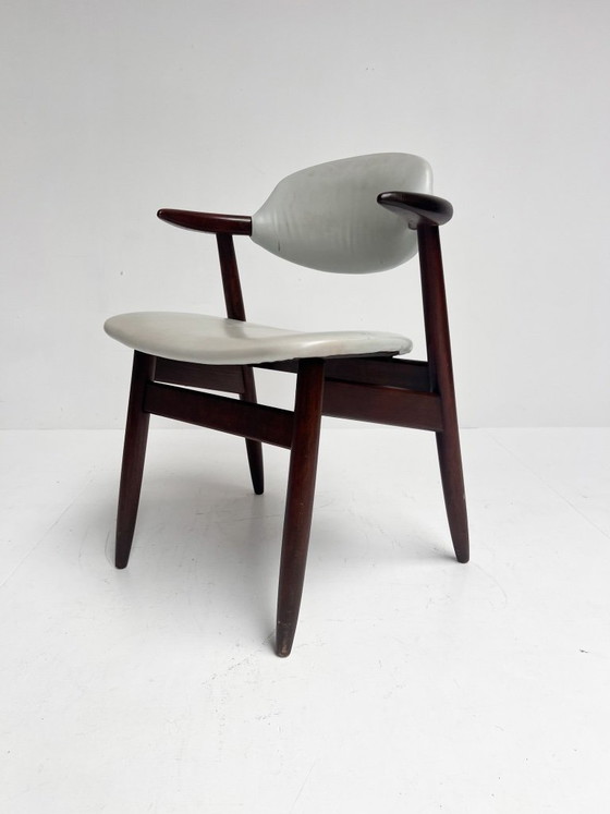 Image 1 of Silla de cuero gris con forma de cuerno de vaca, década de 1970.