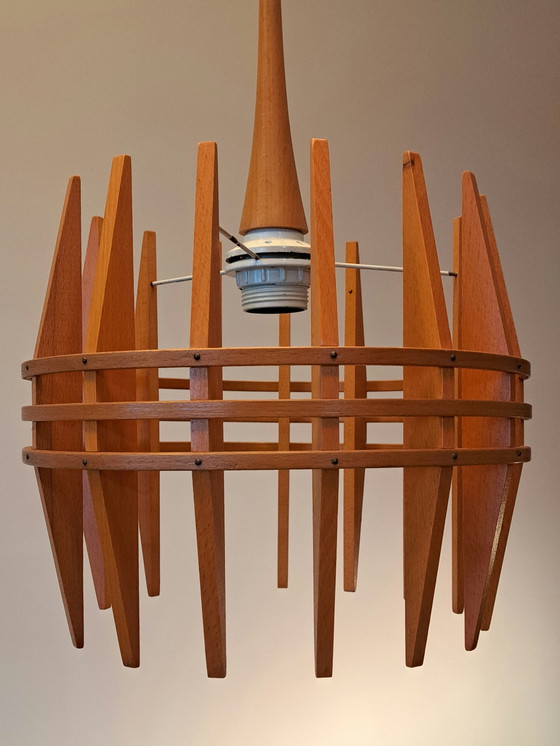 Image 1 of 🟡🟤 Mid-Century Teak Ceiling Lamp – Scandinavian Design – Excellent Condition