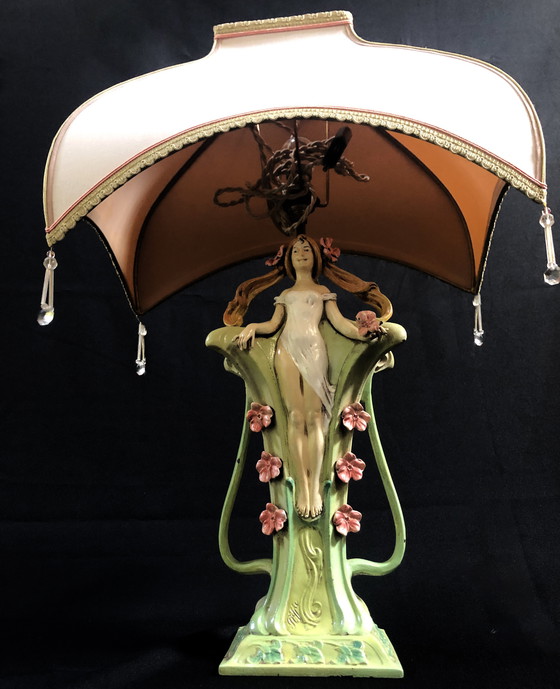 Image 1 of Large Vintage Table Lamp - Siren - Robert Pfeffer - Art Nouveau - 1920