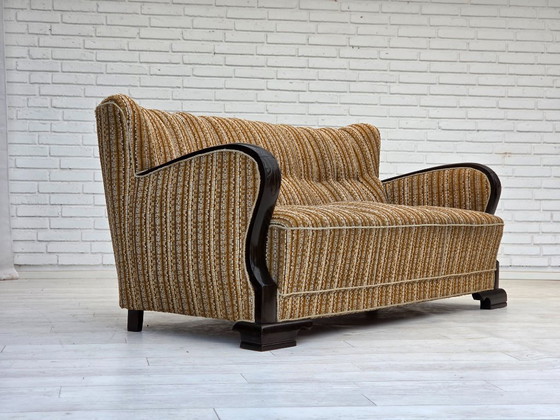 Image 1 of 1960s, Danish 3-seater sofa, original, brown furniture wool, beech wood.