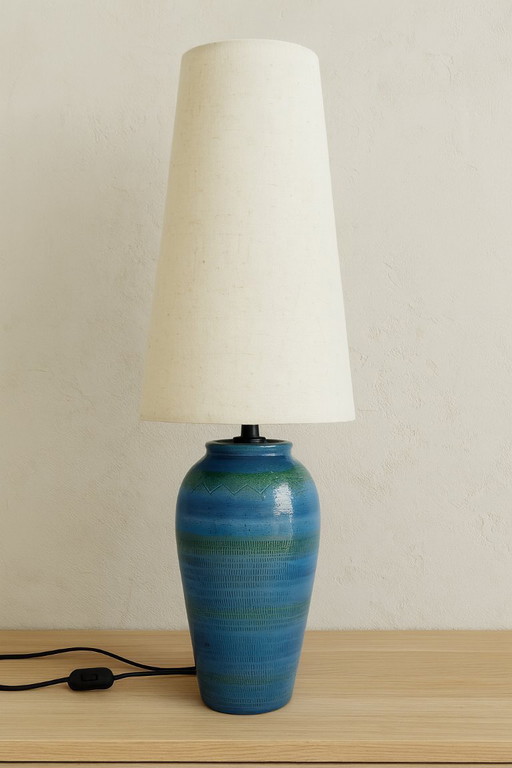 Lampada in terracotta blu, Italia, 1980 circa