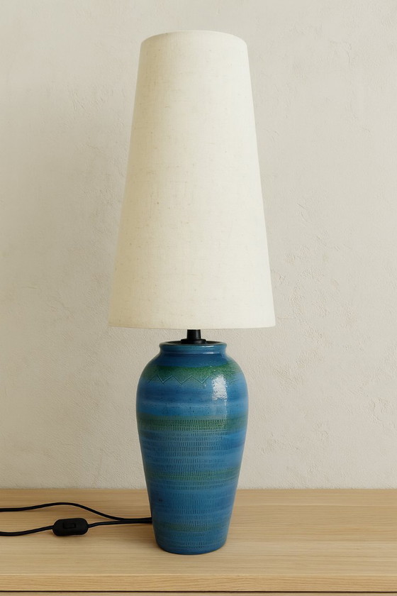 Image 1 of Lampe aus blauem Steingut, Italien, ca. 1980