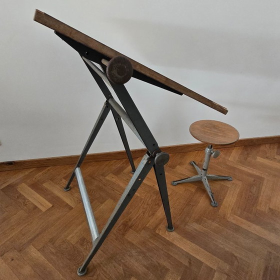 Image 1 of Friso Kramer & Wim Rietveld "Reply" drafting table with matching stool