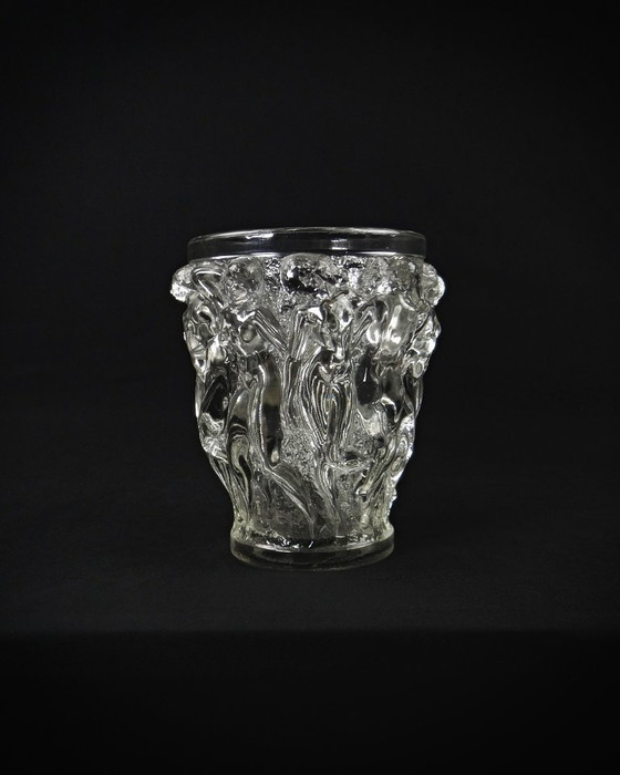 Image 1 of Lalique Bacchantes unsigned vintage clear crystal vase mid 20th century