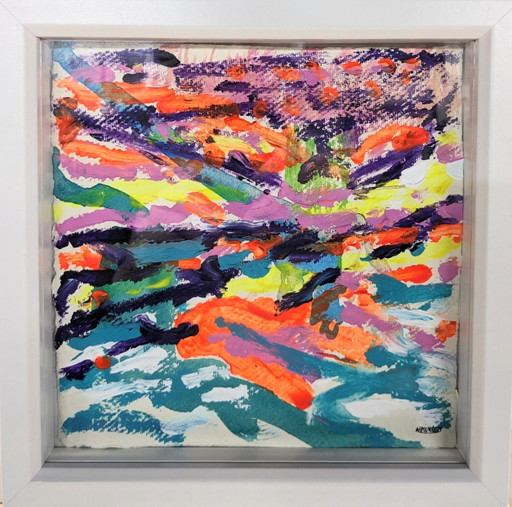 Sidmouth Abstract Zeegezicht Zonsondergang Origineel Schilderij Gesigneerd en Ingelijst