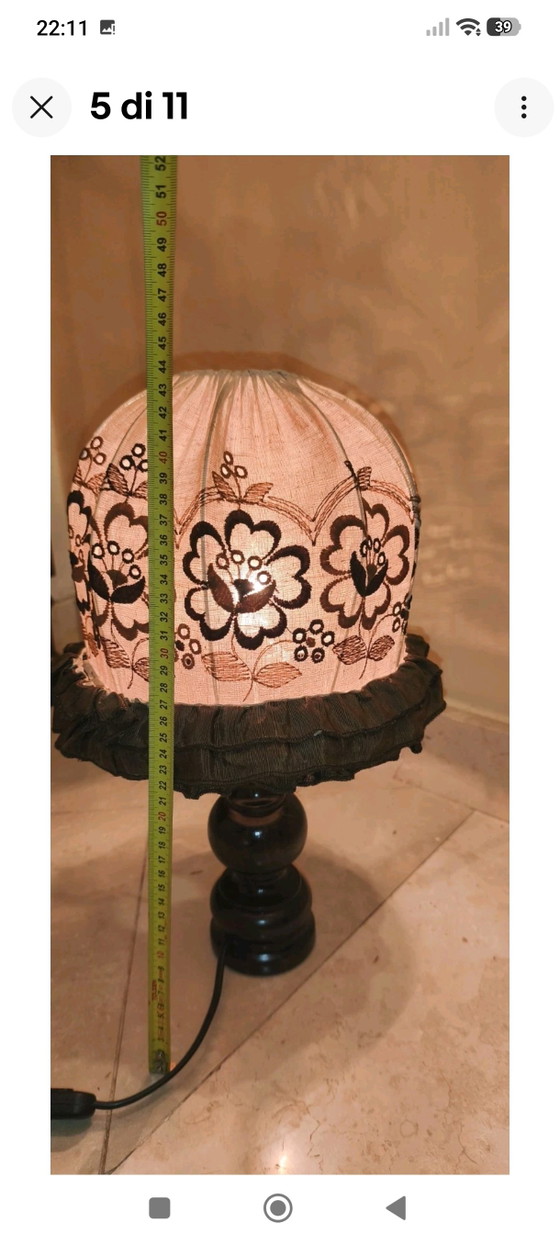 Vintage Lamp With Handcrafted Lampshade In Embroidered Cotton Cloth – Table lamps, Textile (photo 5 of 11)