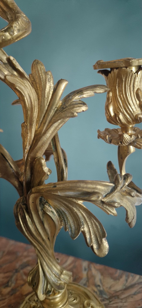 Image 1 of Pair of gilt bronze candelabra – Louis XV style – 19th century