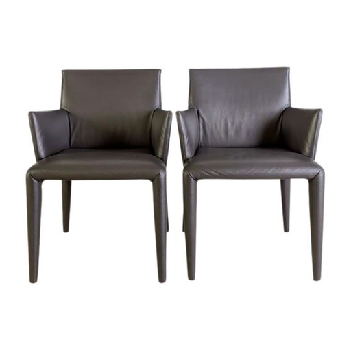 Set of 2 B&B Italia chairs Vol Au Vent leather chair Mario Bellini