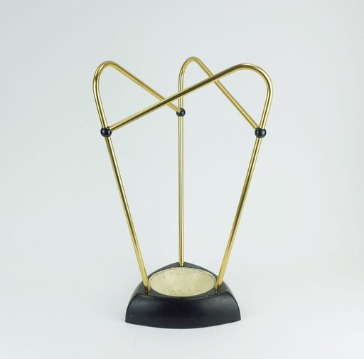 mid century modern vintage 1950s umbrella stand cast iron and brass streamline design